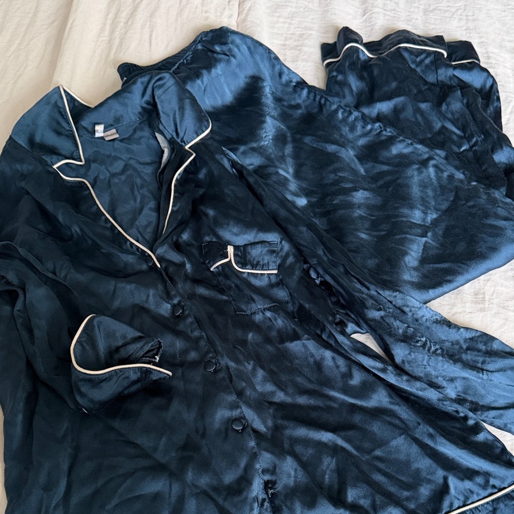 Elegant Navy Satin Pajama Set